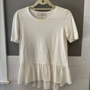 LOFT Cream Short Sleeve Peplum Top